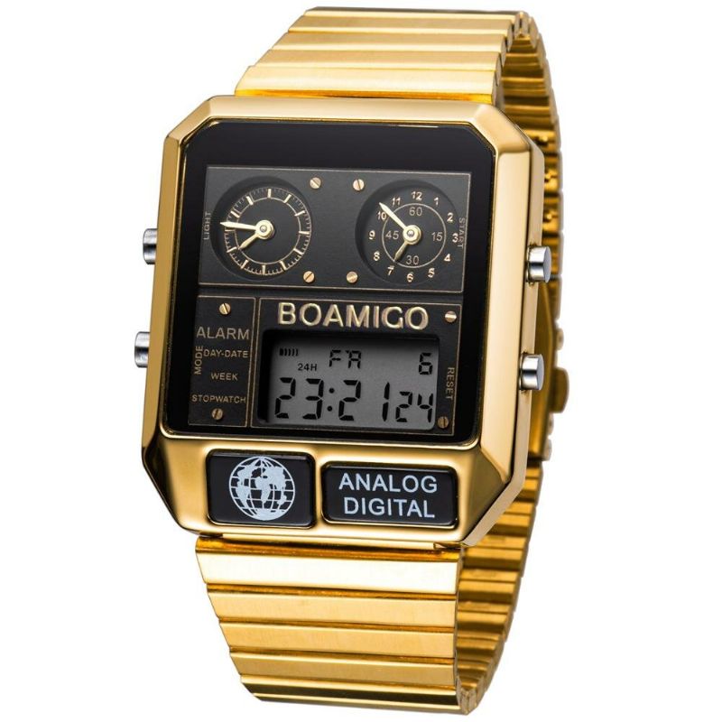 Boamigo F928 Reloj Digital De Moda Para Hombre Fecha Semana Visualización Cronógrafo 3 Zona Horaria Reloj Led Impermeable Con Pantalla Dual