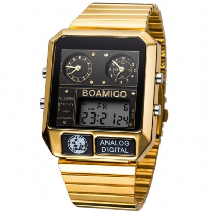 Boamigo F928 Reloj Digital De Moda Para Hombre Fecha Semana Visualización Cronógrafo 3 Zona Horaria Reloj Led Impermeable Con Pantalla Dual