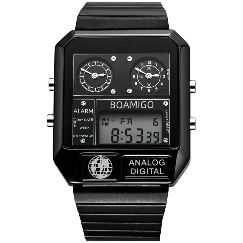 Boamigo F928 Reloj Digital De Moda Para Hombre Fecha Semana Visualización Cronógrafo 3 Zona Horaria Reloj Led Impermeable Con Pantalla Dual