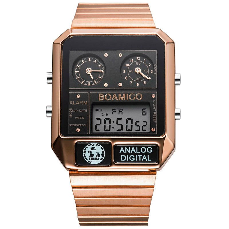 Boamigo F928 Reloj Digital De Moda Para Hombre Fecha Semana Visualización Cronógrafo 3 Zona Horaria Reloj Led Impermeable Con Pantalla Dual