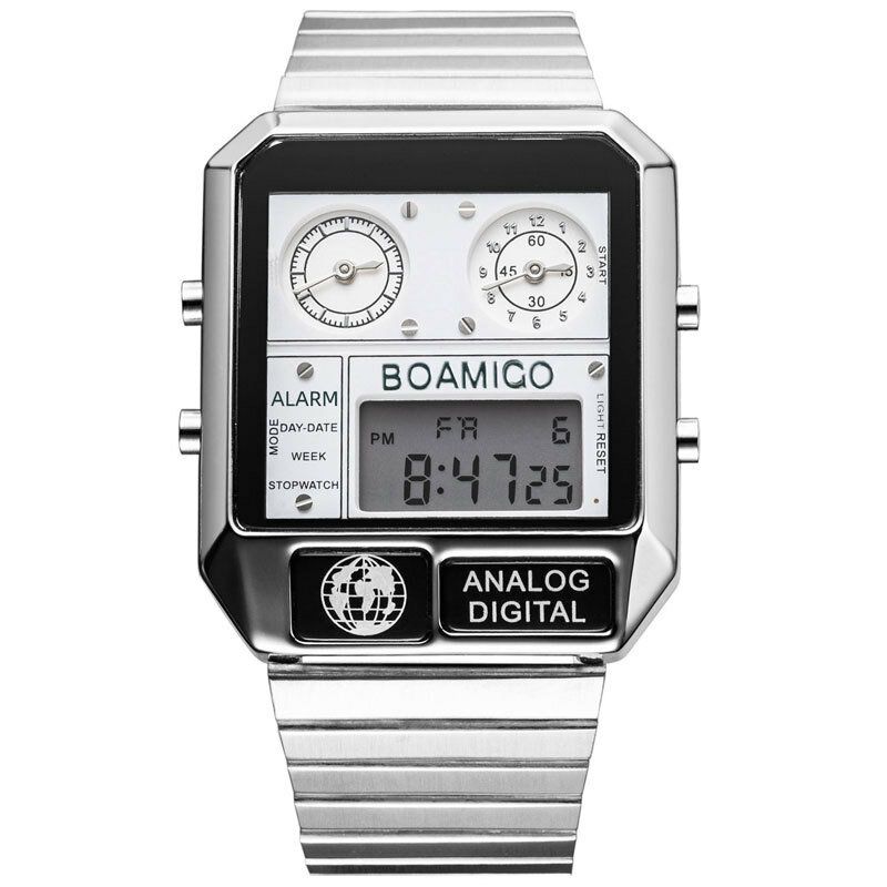 Boamigo F928 Reloj Digital De Moda Para Hombre Fecha Semana Visualización Cronógrafo 3 Zona Horaria Reloj Led Impermeable Con Pantalla Dual