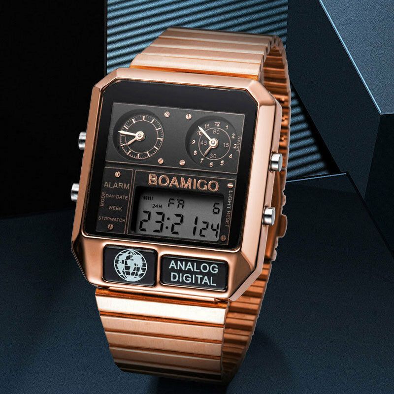 Boamigo F928 Reloj Digital De Moda Para Hombre Fecha Semana Visualización Cronógrafo 3 Zona Horaria Reloj Led Impermeable Con Pantalla Dual