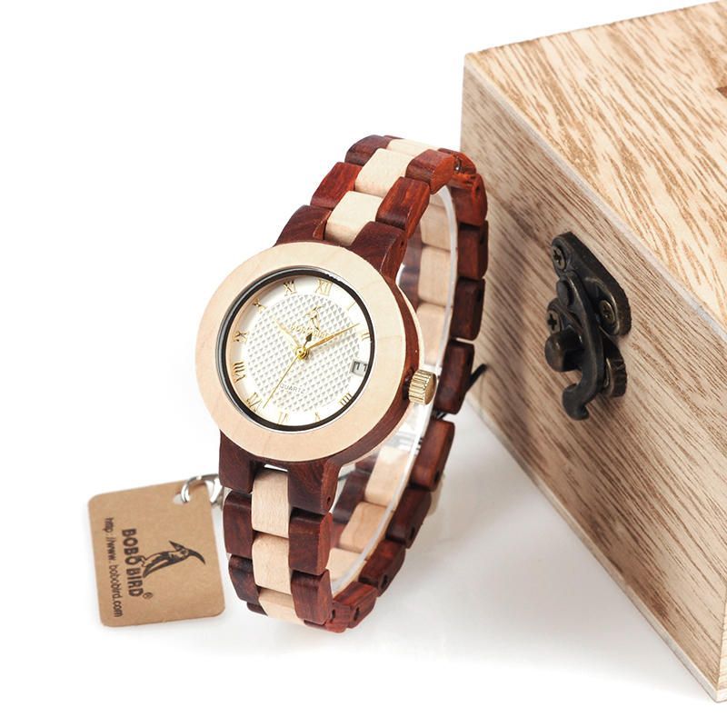 Bobo Bird M19 Número Romano Visualización De Fecha Reloj De Pulsera Para Mujer Reloj De Cuarzo De Madera