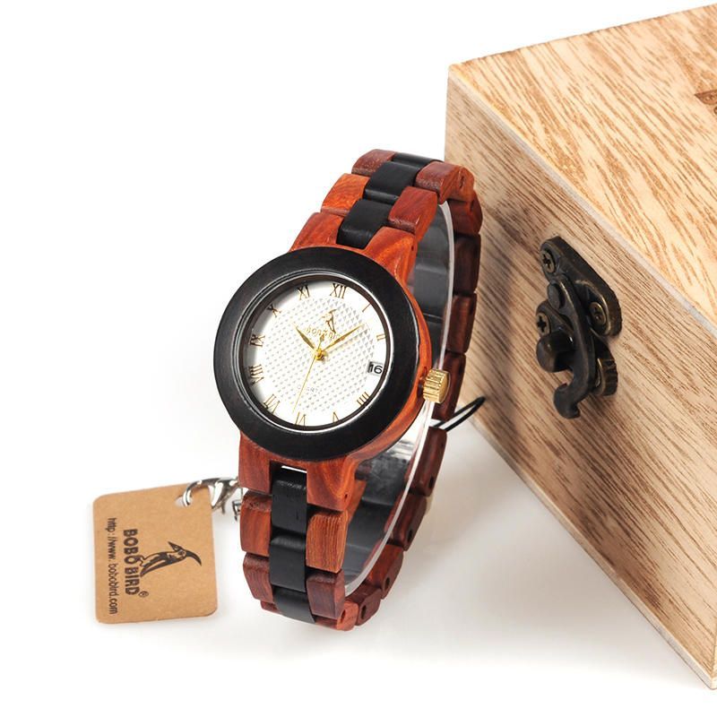 Bobo Bird M19 Número Romano Visualización De Fecha Reloj De Pulsera Para Mujer Reloj De Cuarzo De Madera