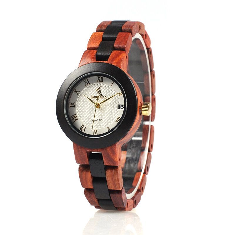 Bobo Bird M19 Número Romano Visualización De Fecha Reloj De Pulsera Para Mujer Reloj De Cuarzo De Madera