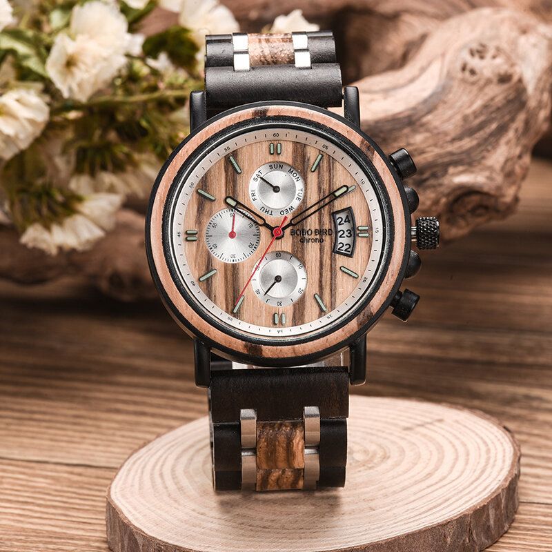 Bobo Bird Ns18-3 Calendario Reloj De Pulsera Para Hombre Cronógrafo Reloj De Cuarzo Creativo De Madera