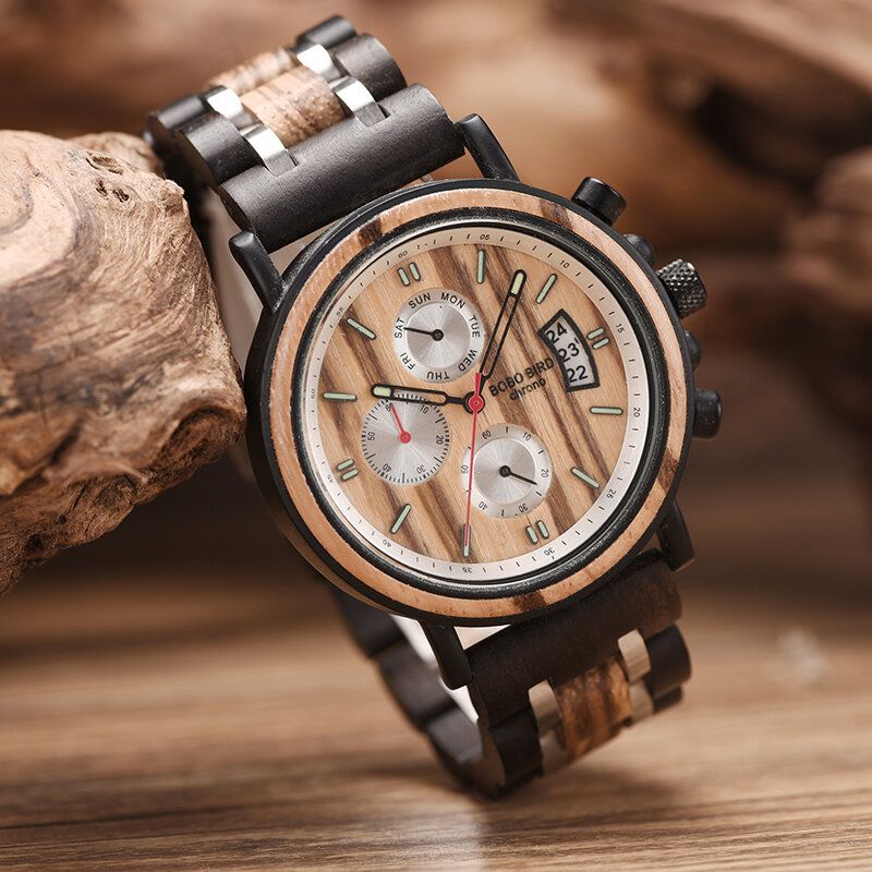 Bobo Bird Ns18-3 Calendario Reloj De Pulsera Para Hombre Cronógrafo Reloj De Cuarzo Creativo De Madera