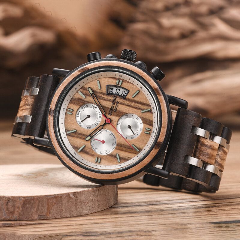 Bobo Bird Ns18-3 Calendario Reloj De Pulsera Para Hombre Cronógrafo Reloj De Cuarzo Creativo De Madera