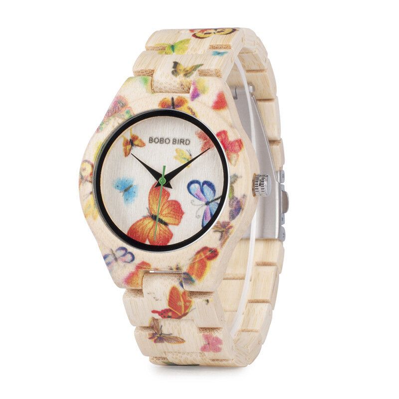 Bobo Bird O20 Reloj De Pulsera De Bambú De Moda Para Mujer Reloj De Cuarzo De Madera De Vidrio Hardlex