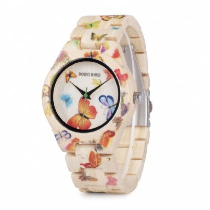 Bobo Bird O20 Reloj De Pulsera De Bambú De Moda Para Mujer Reloj De Cuarzo De Madera De Vidrio Hardlex