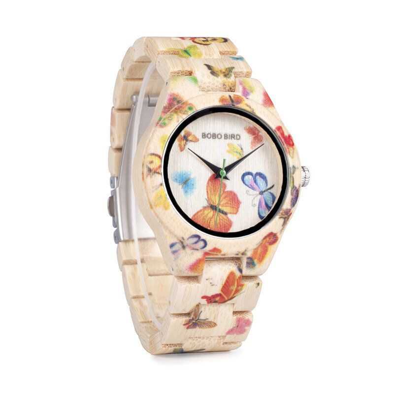 Bobo Bird O20 Reloj De Pulsera De Bambú De Moda Para Mujer Reloj De Cuarzo De Madera De Vidrio Hardlex