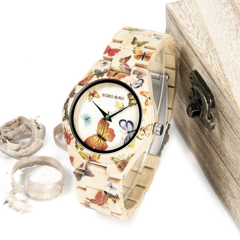 Bobo Bird O20 Reloj De Pulsera De Bambú De Moda Para Mujer Reloj De Cuarzo De Madera De Vidrio Hardlex