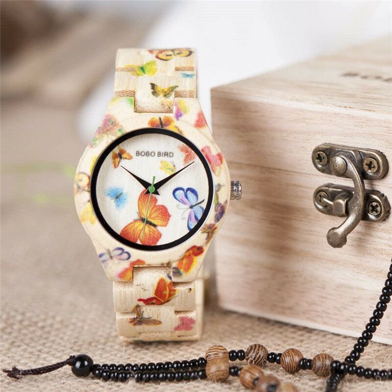 Bobo Bird O20 Reloj De Pulsera De Bambú De Moda Para Mujer Reloj De Cuarzo De Madera De Vidrio Hardlex