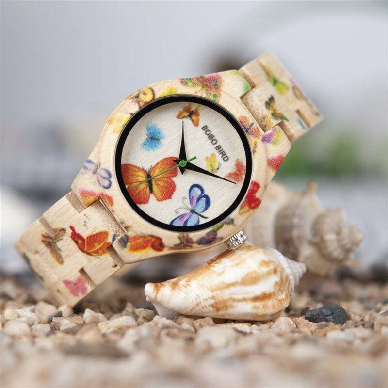 Bobo Bird O20 Reloj De Pulsera De Bambú De Moda Para Mujer Reloj De Cuarzo De Madera De Vidrio Hardlex