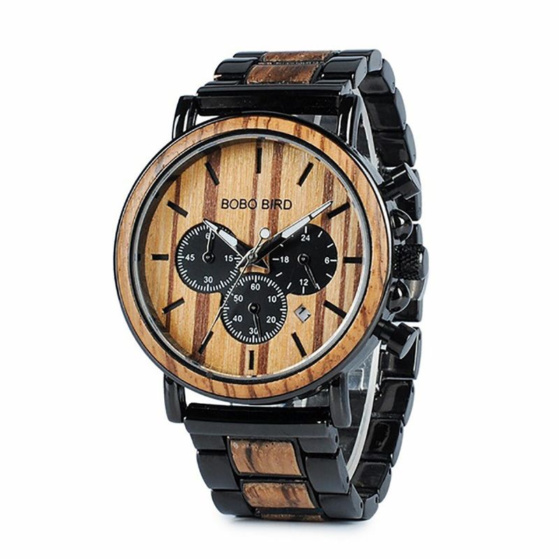 Bobo Bird P09 Reloj De Pulsera De Cuarzo Con Pantalla De Fecha De Madera Informal Para Hombre Con Caja