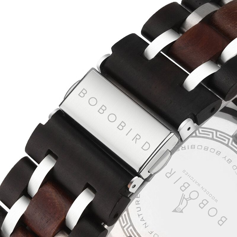 Bobo Bird S18-1 Reloj De Pulsera De Cuarzo Con Pantalla De Fecha Y Mano Luminosa De Madera Para Hombre