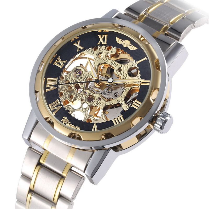 Business Skeleton Dial Steel Band Impermeable Hombres Reloj Mecánico Automático Reloj De Pulsera