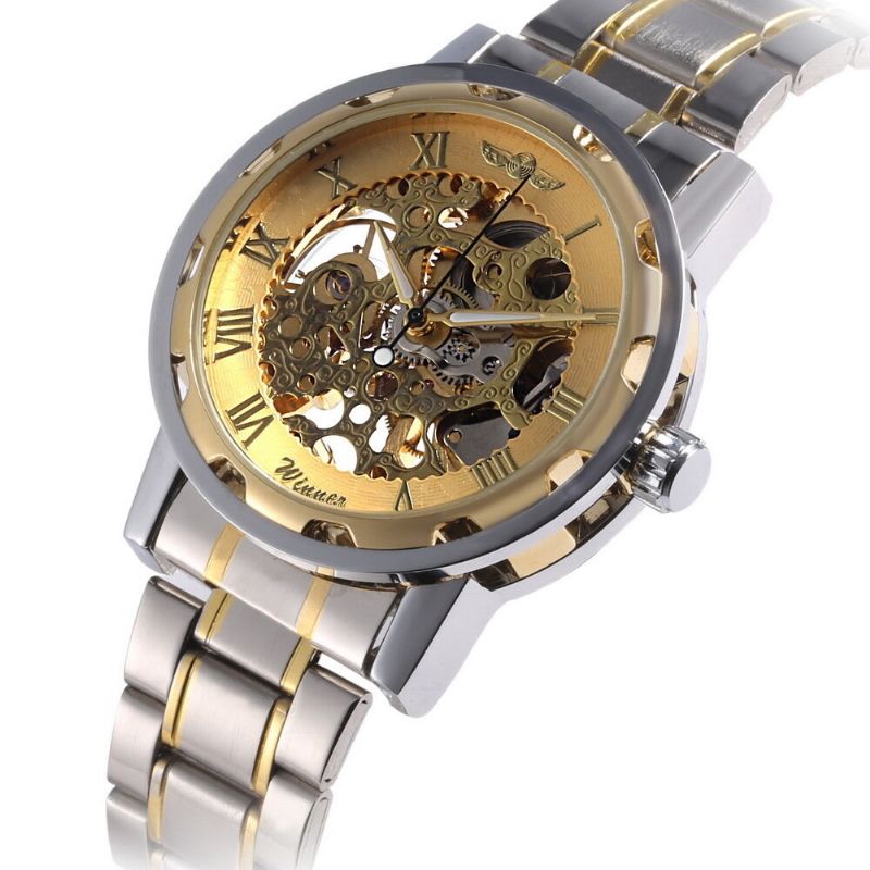 Business Skeleton Dial Steel Band Impermeable Hombres Reloj Mecánico Automático Reloj De Pulsera