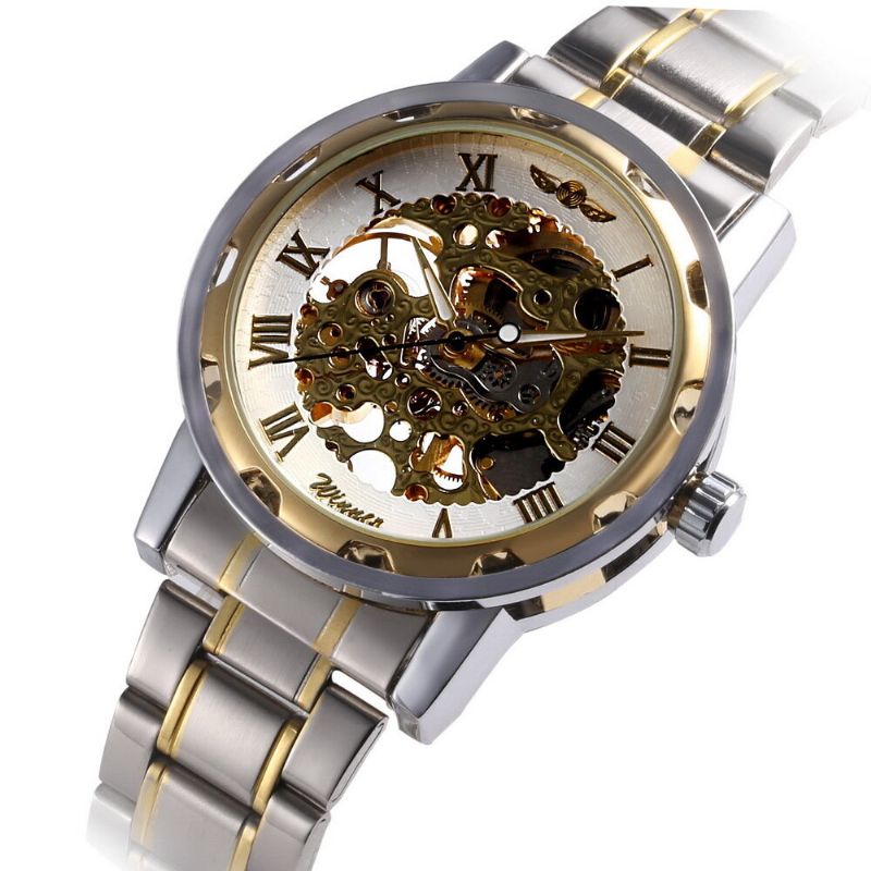 Business Skeleton Dial Steel Band Impermeable Hombres Reloj Mecánico Automático Reloj De Pulsera