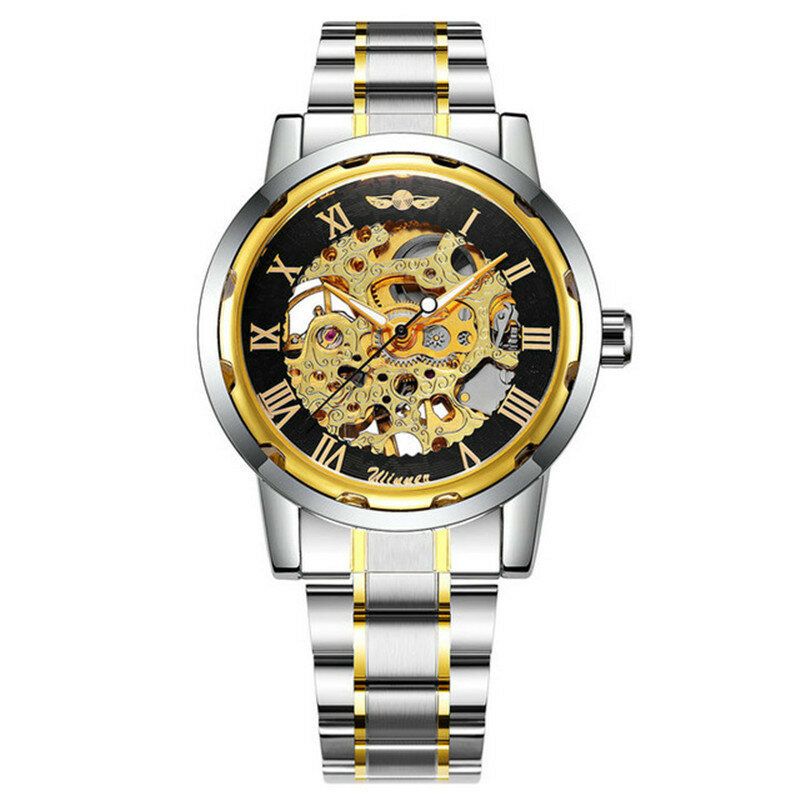 Business Skeleton Dial Steel Band Impermeable Hombres Reloj Mecánico Automático Reloj De Pulsera