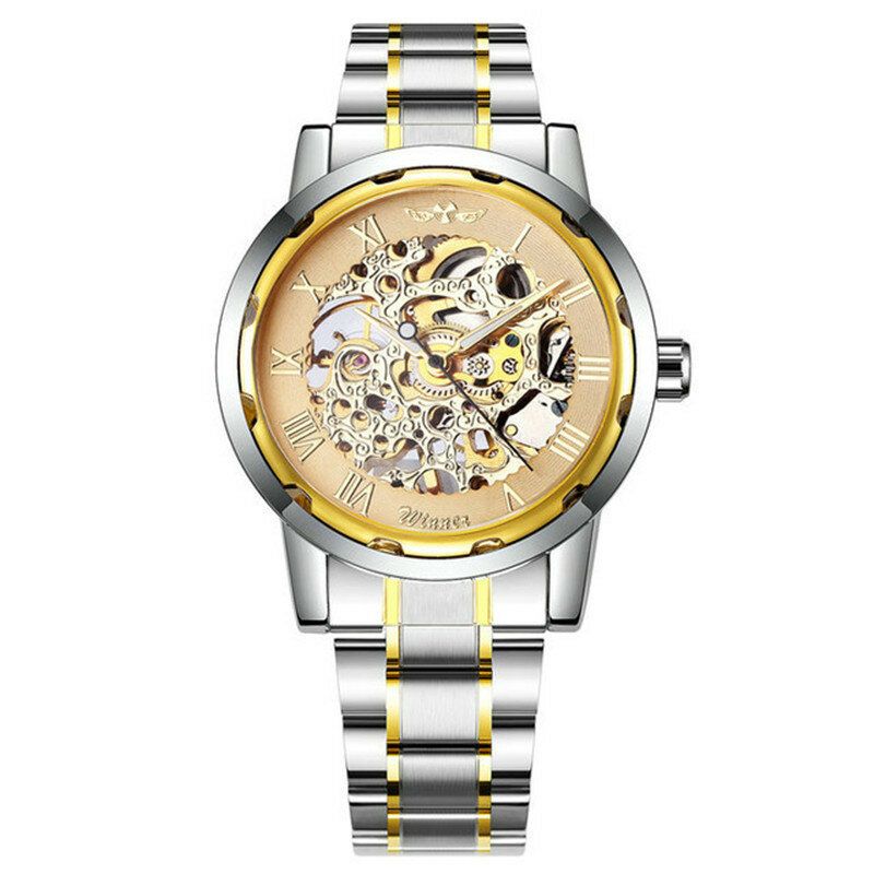 Business Skeleton Dial Steel Band Impermeable Hombres Reloj Mecánico Automático Reloj De Pulsera