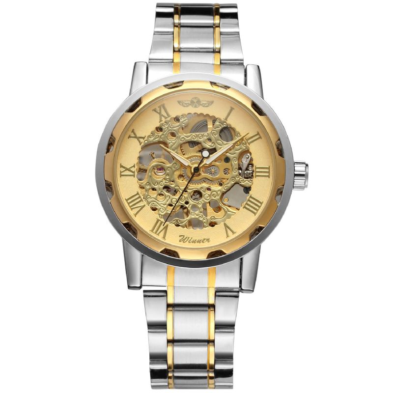 Business Skeleton Dial Steel Band Impermeable Hombres Reloj Mecánico Automático Reloj De Pulsera