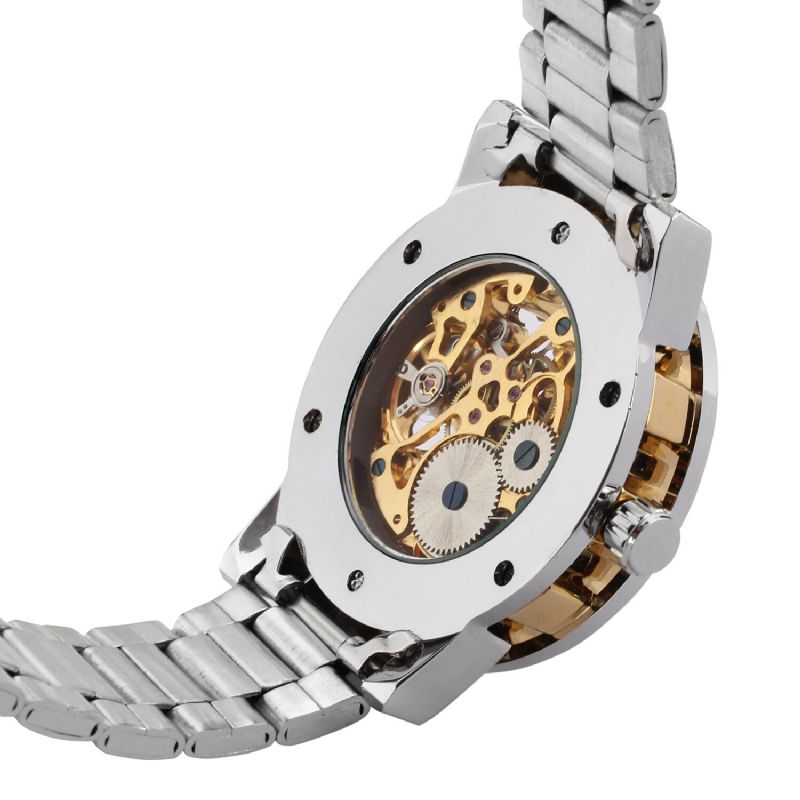 Business Skeleton Dial Steel Band Impermeable Hombres Reloj Mecánico Automático Reloj De Pulsera