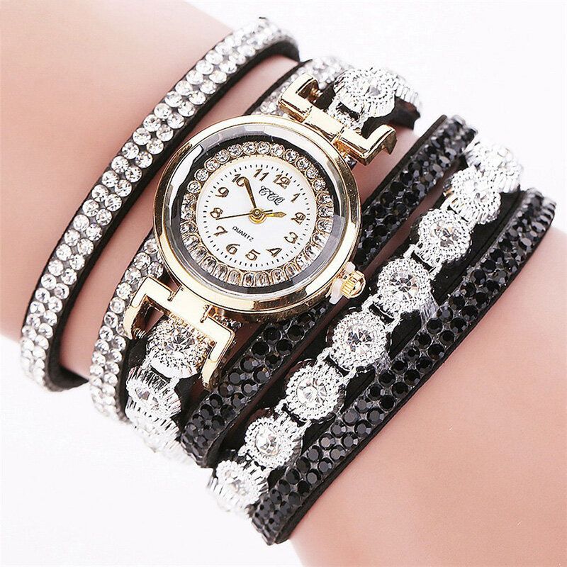 Ccq Fashion Luxury Rhinestone Pu Leather Band Mujeres Reloj De Pulsera De Cuarzo