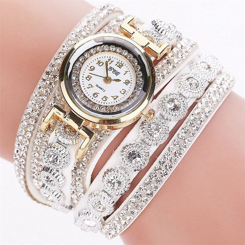 Ccq Fashion Luxury Rhinestone Pu Leather Band Mujeres Reloj De Pulsera De Cuarzo