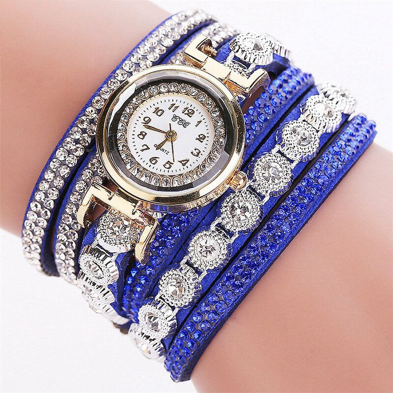 Ccq Fashion Luxury Rhinestone Pu Leather Band Mujeres Reloj De Pulsera De Cuarzo