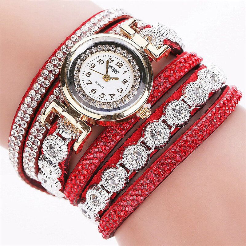 Ccq Fashion Luxury Rhinestone Pu Leather Band Mujeres Reloj De Pulsera De Cuarzo