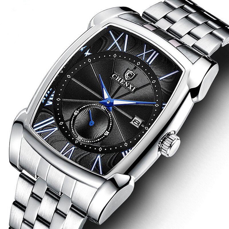 Chenxi Cx-8206 Reloj De Moda Para Hombre Con Esfera Rectangular Pantalla De Fecha Luminosa Reloj De Cuarzo Resistente Al Agua Con Correa De Acero Inoxidable