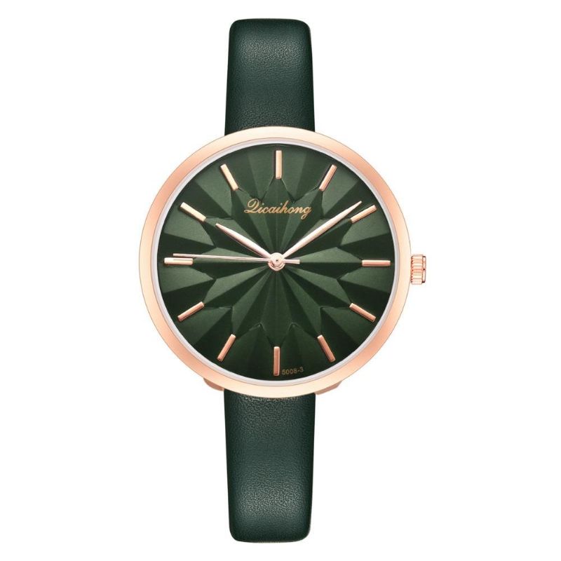 Correa De Cuero Colorida Dial Simple Moda Aguja Dorada Vestido De Mujer Reloj De Cuarzo Para Mujer