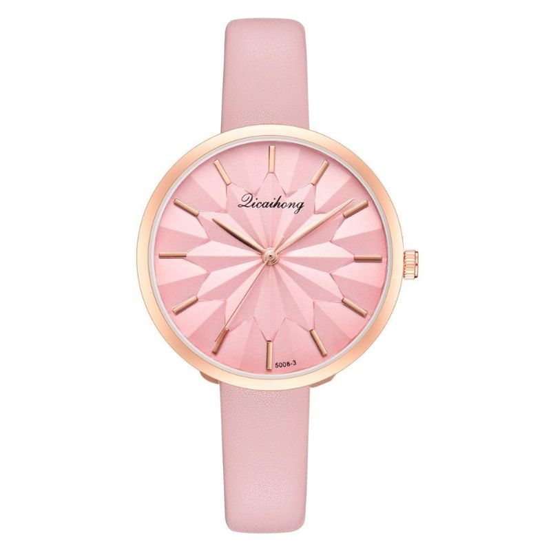 Correa De Cuero Colorida Dial Simple Moda Aguja Dorada Vestido De Mujer Reloj De Cuarzo Para Mujer