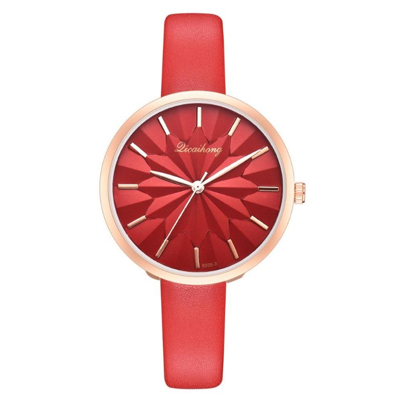 Correa De Cuero Colorida Dial Simple Moda Aguja Dorada Vestido De Mujer Reloj De Cuarzo Para Mujer