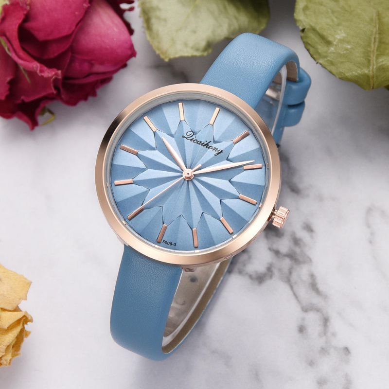 Correa De Cuero Colorida Dial Simple Moda Aguja Dorada Vestido De Mujer Reloj De Cuarzo Para Mujer