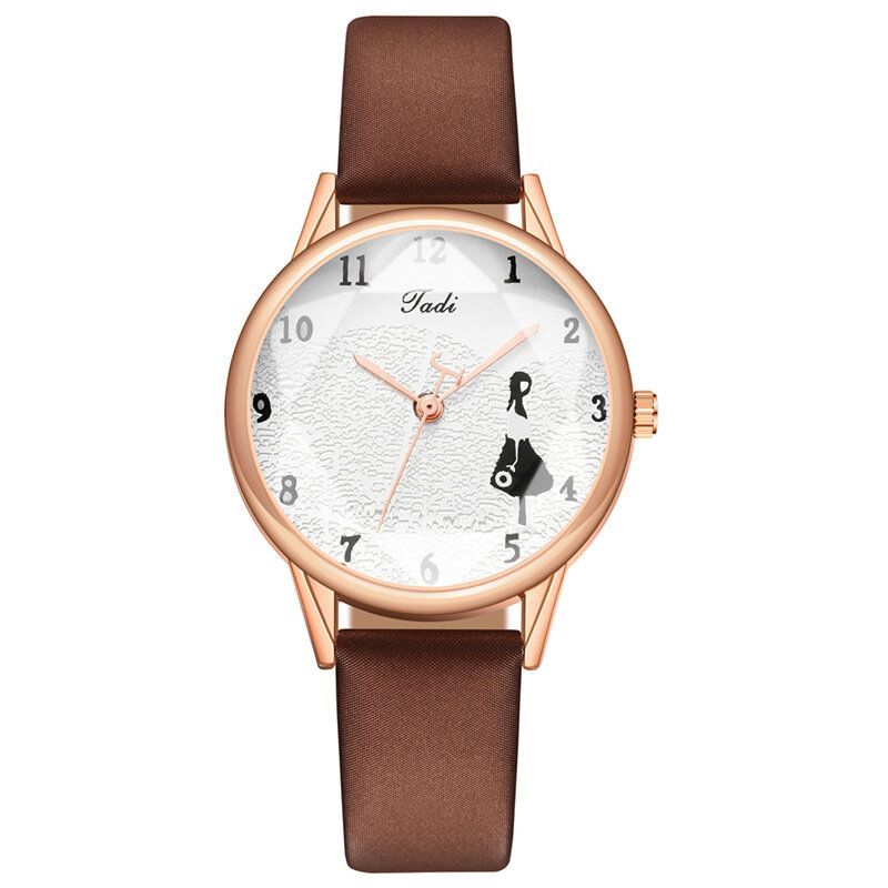 Correa De Cuero De Moda Patrón De Niña Pequeña Reloj De Mujer De Estilo Casual Reloj De Cuarzo