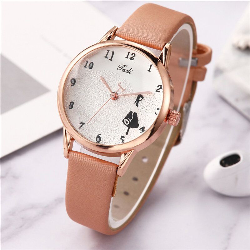 Correa De Cuero De Moda Patrón De Niña Pequeña Reloj De Mujer De Estilo Casual Reloj De Cuarzo