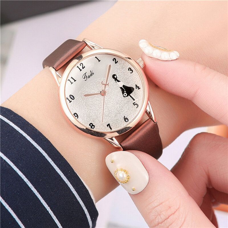 Correa De Cuero De Moda Patrón De Niña Pequeña Reloj De Mujer De Estilo Casual Reloj De Cuarzo