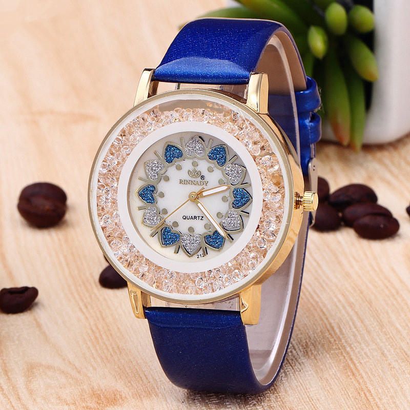 Crystal Shining Dress Reloj Para Mujer Caja De Oro Rosa Correa De Cuero Relojes De Cuarzo