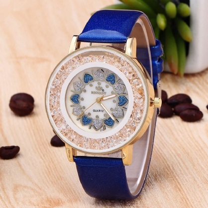 Crystal Shining Dress Reloj Para Mujer Caja De Oro Rosa Correa De Cuero Relojes De Cuarzo