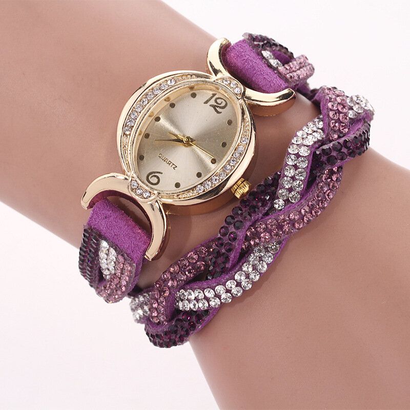 D014 Diamantes De Imitación Elegantes Relojes De Pulsera Con Correa De Cuero Para Mujer