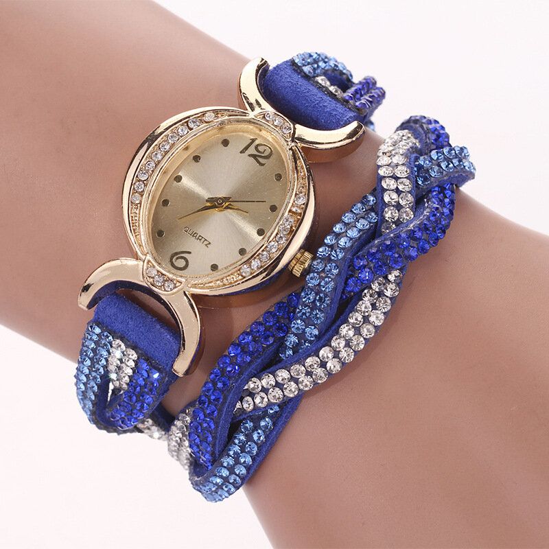 D014 Diamantes De Imitación Elegantes Relojes De Pulsera Con Correa De Cuero Para Mujer