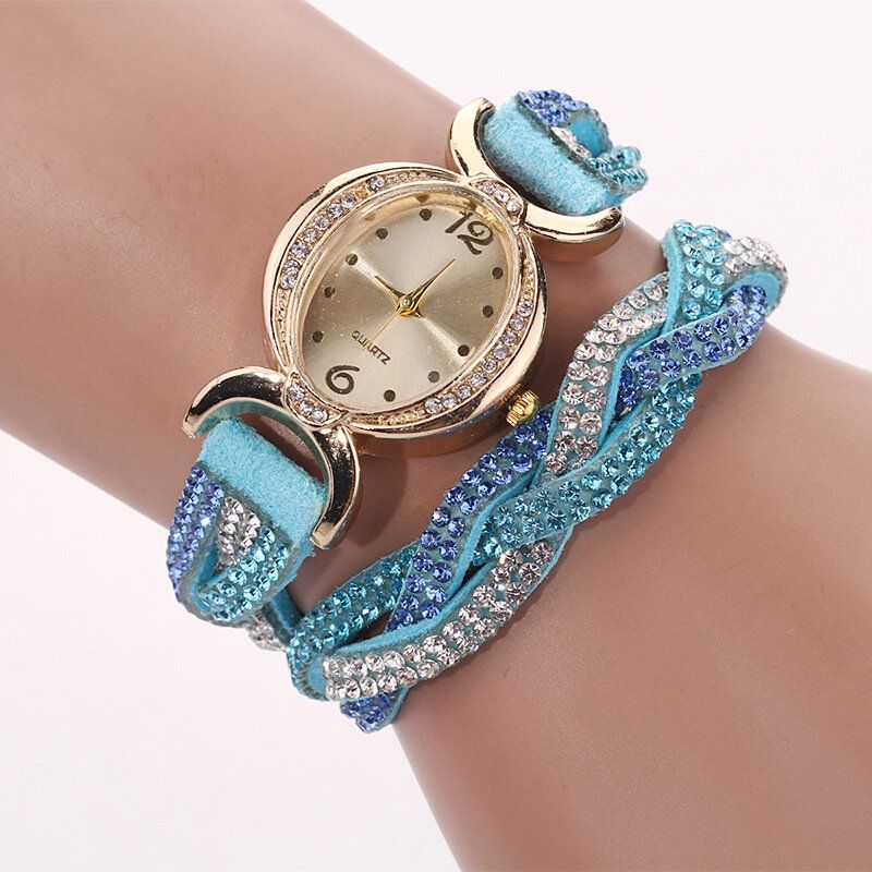 D014 Diamantes De Imitación Elegantes Relojes De Pulsera Con Correa De Cuero Para Mujer