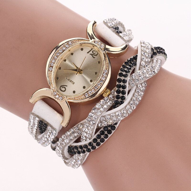 D014 Diamantes De Imitación Elegantes Relojes De Pulsera Con Correa De Cuero Para Mujer