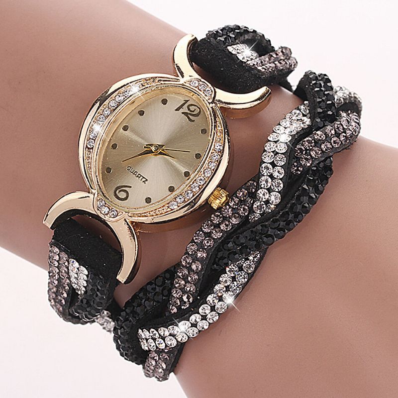 D014 Diamantes De Imitación Elegantes Relojes De Pulsera Con Correa De Cuero Para Mujer