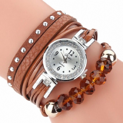 D214 Crystal Casual Style Mujer Pulsera Reloj Regalo Correa De Cuero Reloj De Cuarzo