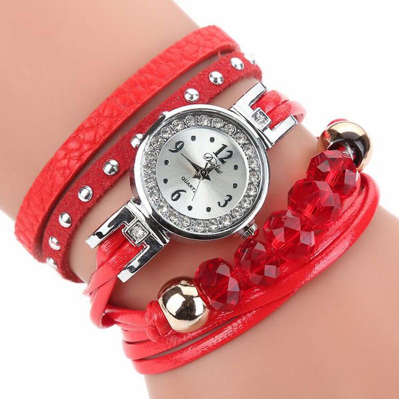 D214 Crystal Casual Style Mujer Pulsera Reloj Regalo Correa De Cuero Reloj De Cuarzo