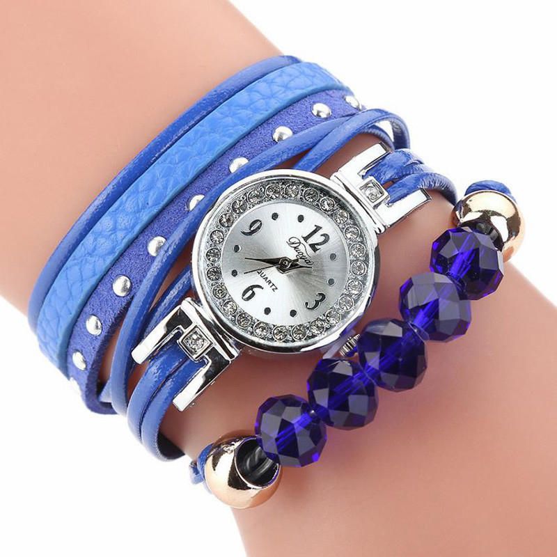 D214 Crystal Casual Style Mujer Pulsera Reloj Regalo Correa De Cuero Reloj De Cuarzo