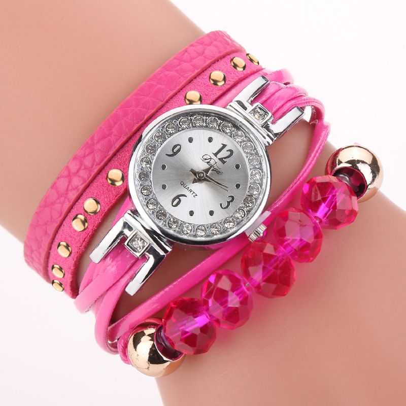 D214 Crystal Casual Style Mujer Pulsera Reloj Regalo Correa De Cuero Reloj De Cuarzo